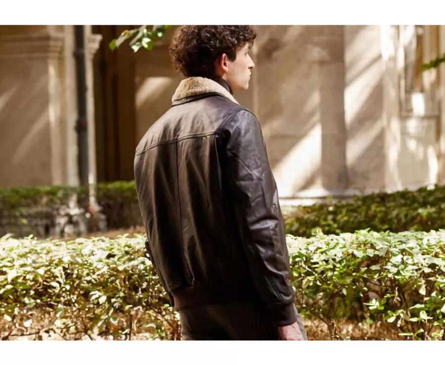 Best Sale Chaqueta de cuero de aviador para hombre Marrón Everett Ii Cazadoras Y Chaquetas De Cuero