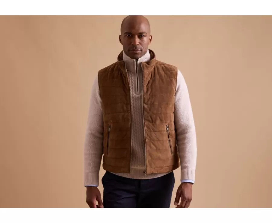 Outlet Chaqueta de cuero habana sin mangas para hombre Niklas Chalecos Acolchados | Cazadoras Y Chaquetas De Cuero