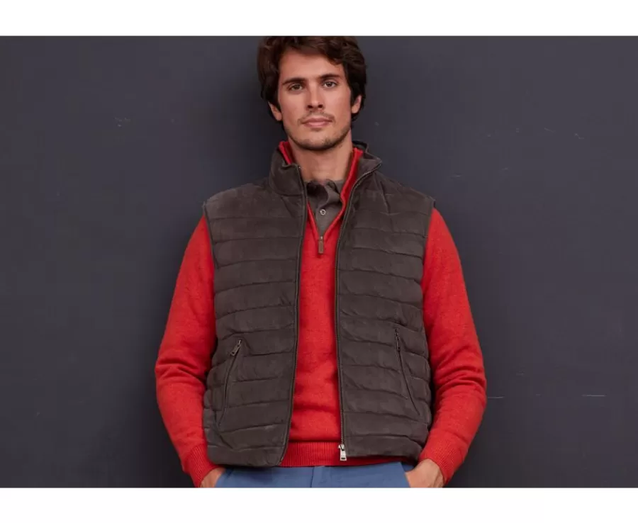 Cheap Chaqueta de cuero Pardo sin mangas para hombre Niklas Cazadoras Y Chaquetas De Cuero | Chalecos Acolchados