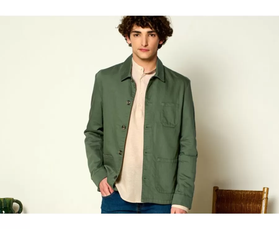 Online Chaqueta de pintor algodón/lino Verde Salvia Faustinien Cazadoras Y Chaquetas De Tela