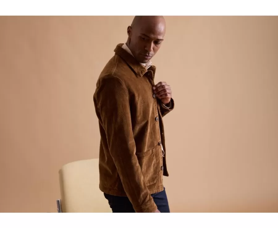 Sale Chaqueta de terciopelo para hombre Camel oscuro Fidélien Cazadoras Y Chaquetas De Tela