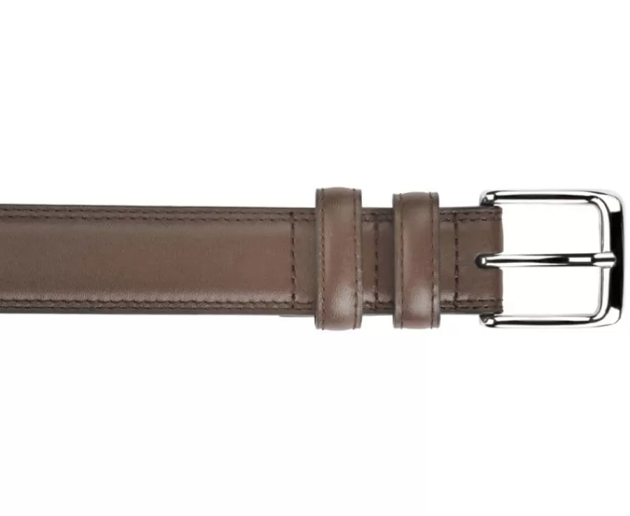 Cheap Cinturón de cuero para hombre castaño con hebilla plateada Brixton Silver Cinturones