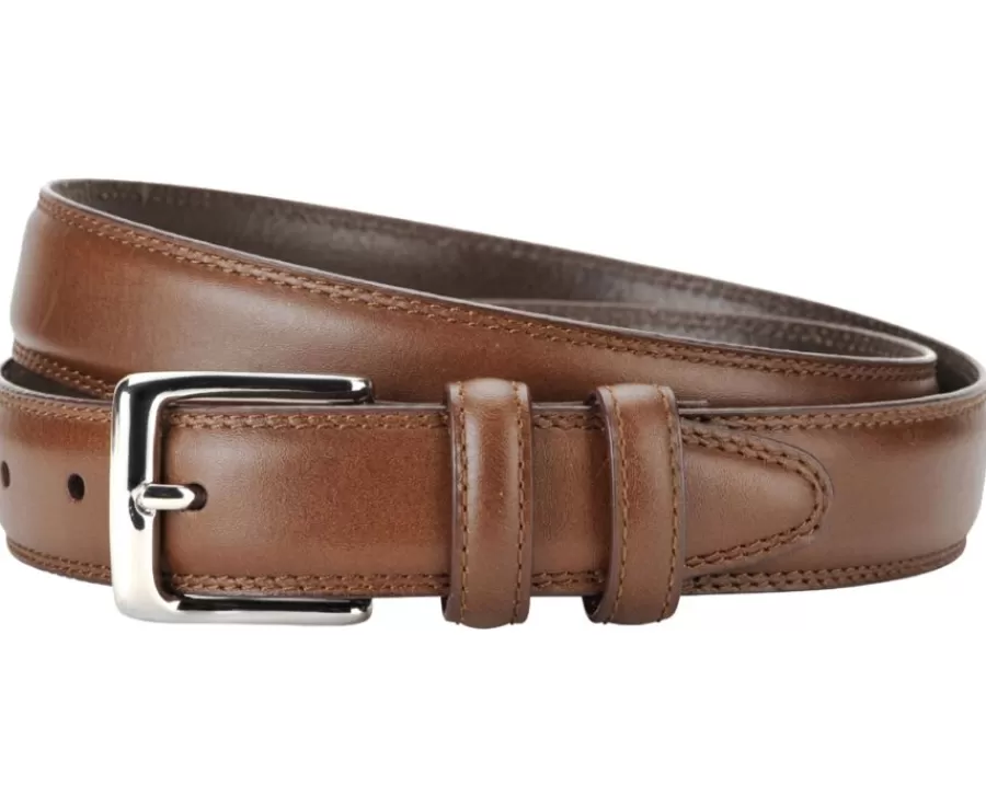Cheap Cinturón de cuero para hombre castaño con hebilla plateada Brixton Silver Cinturones