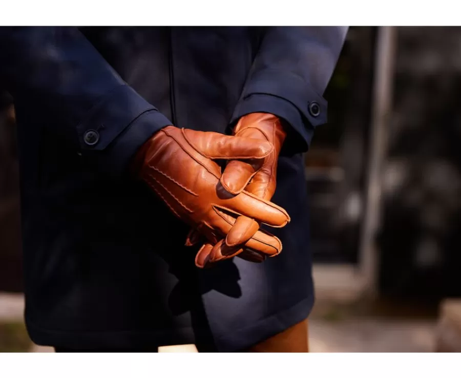 Store Guantes de piel de cordero Coñac para hombre Maletínes, Bolsos Y Guantes
