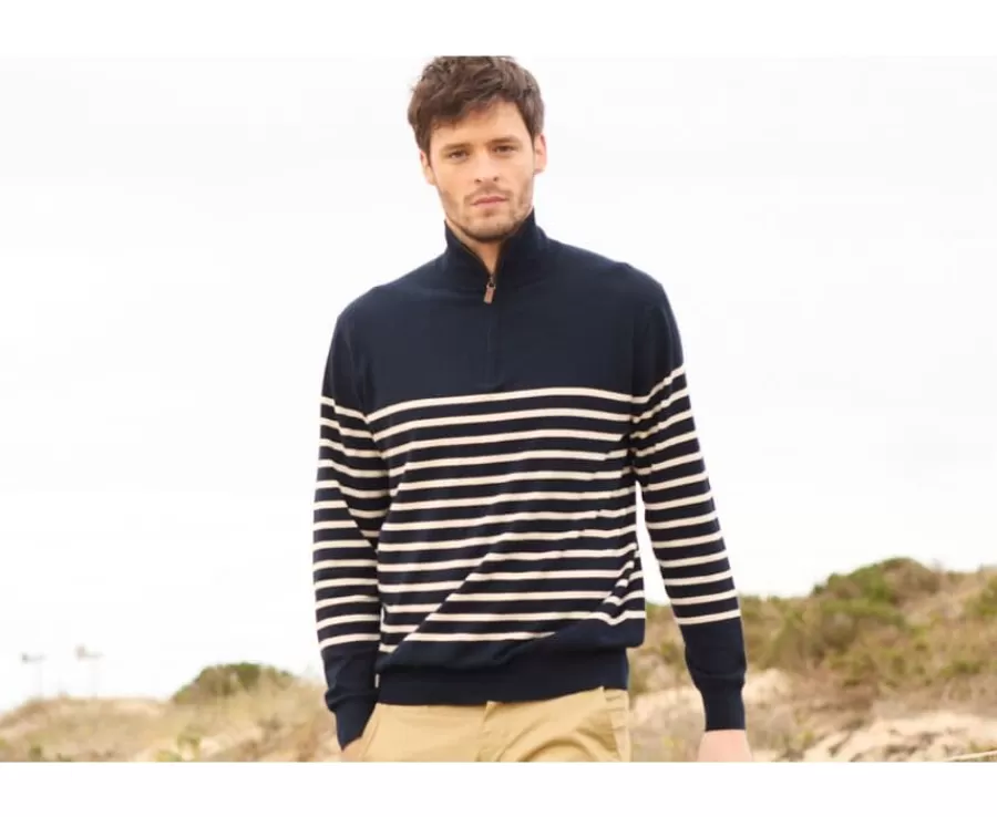 Online Jersey con cuello cremallera marinero para hombre Marino y Crudo Vladiac Jerséis De Cuello Cremallera | Jerséis Algodón Bio/cachemira