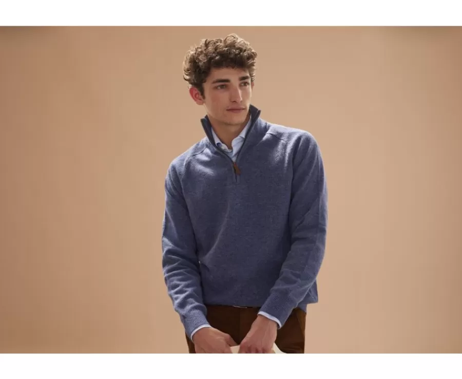 Fashion Jersey de hombre de lana con cuello con cremallera Azul oscuro moteado Kenneth Jerséis De Cuello Cremallera | Jerséis De Punto