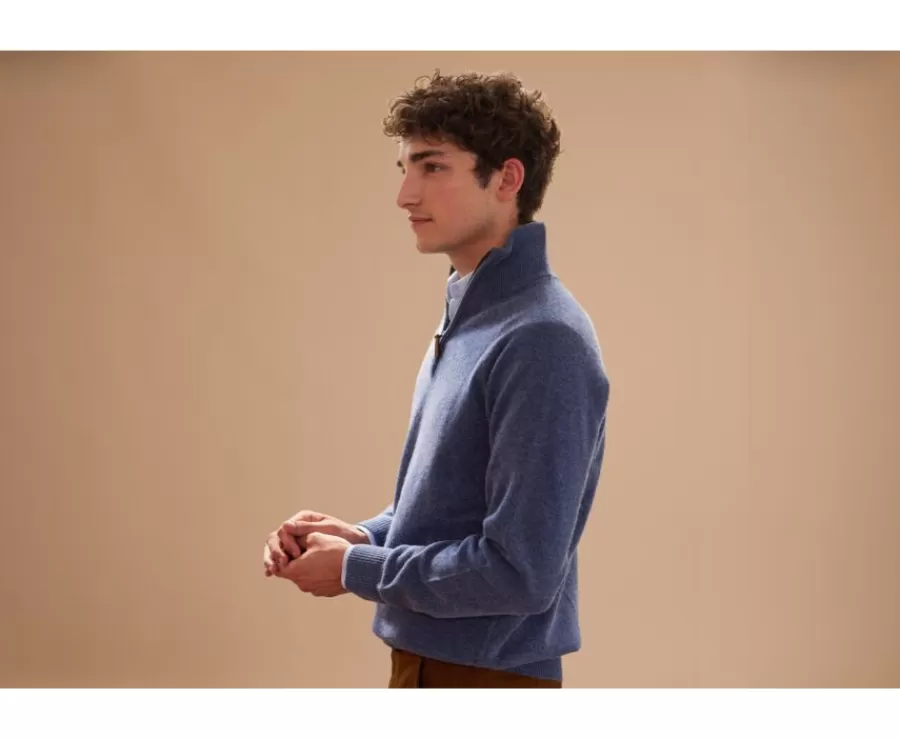 Fashion Jersey de hombre de lana con cuello con cremallera Azul oscuro moteado Kenneth Jerséis De Cuello Cremallera | Jerséis De Punto