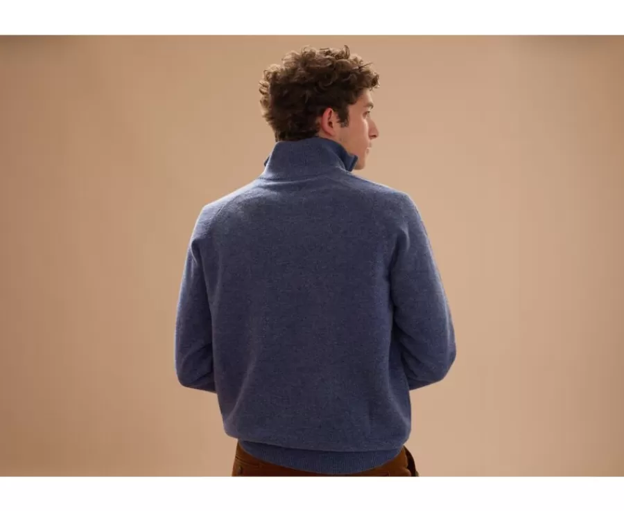 Fashion Jersey de hombre de lana con cuello con cremallera Azul oscuro moteado Kenneth Jerséis De Cuello Cremallera | Jerséis De Punto