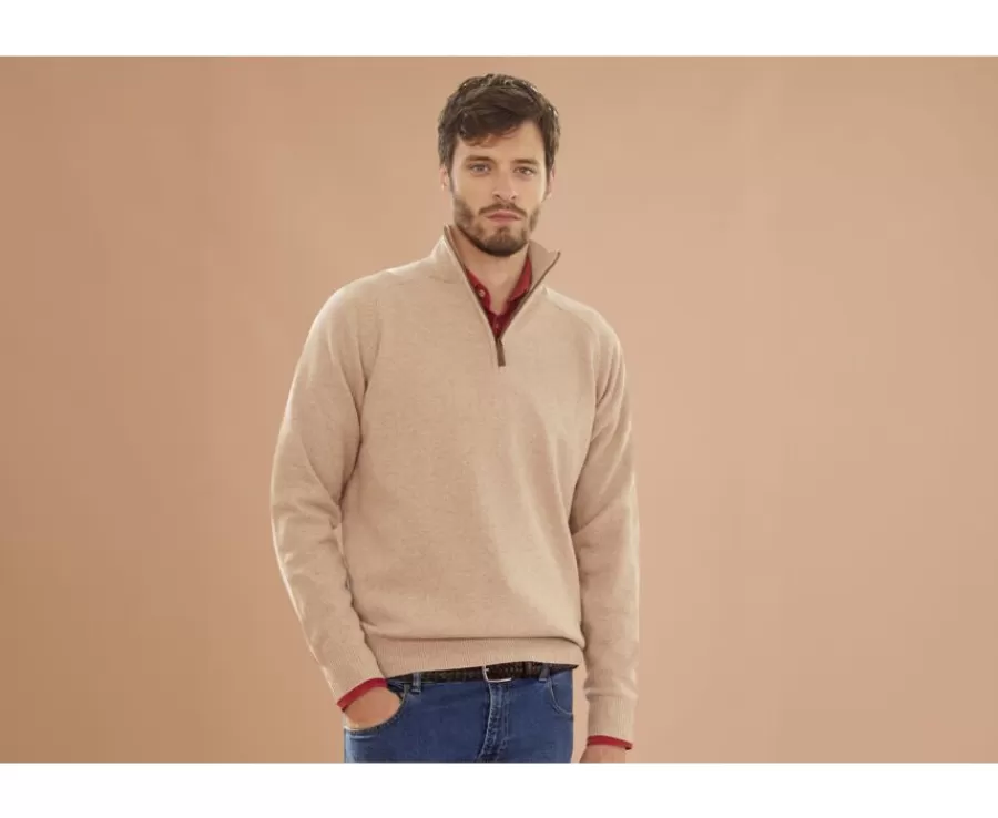 Online Jersey de hombre de lana con cuello con cremallera Beis moteado Kenneth Jerséis De Cuello Cremallera | Jerséis De Punto