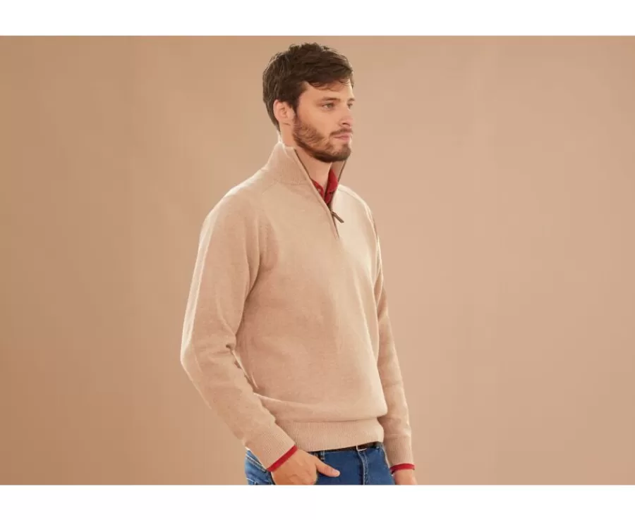 Online Jersey de hombre de lana con cuello con cremallera Beis moteado Kenneth Jerséis De Cuello Cremallera | Jerséis De Punto