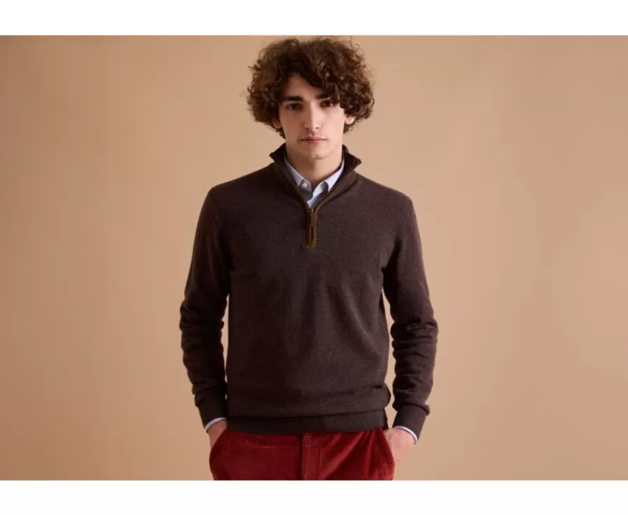 Flash Sale Jersey de hombre de lana con cuello con cremallera Chocolate oscuro Keithy Jerséis De Cuello Cremallera | Jerséis De Punto