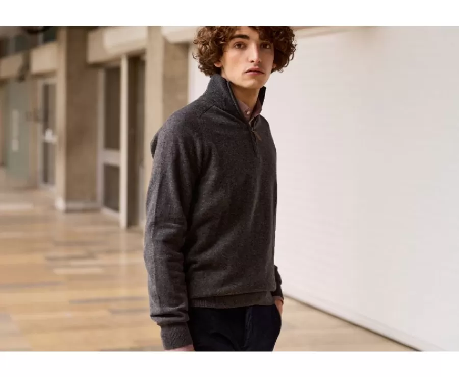 Best Sale Jersey de hombre de lana con cuello con cremallera Gris Antracita moteado Kenneth Jerséis De Cuello Cremallera | Jerséis De Punto