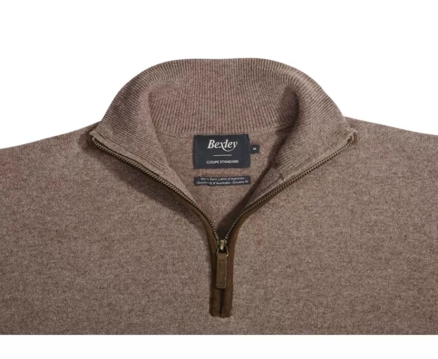 New Jersey de hombre de lana con cuello con cremallera Marrón moteado Keithy Jerséis De Cuello Cremallera | Jerséis De Punto