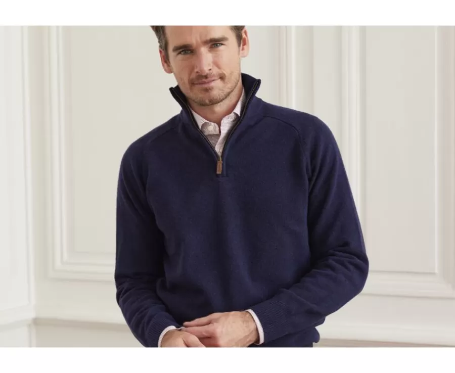 Shop Jersey de hombre de lana con cuello con cremallera Navy Kenneth Jerséis De Cuello Cremallera | Jerséis De Punto