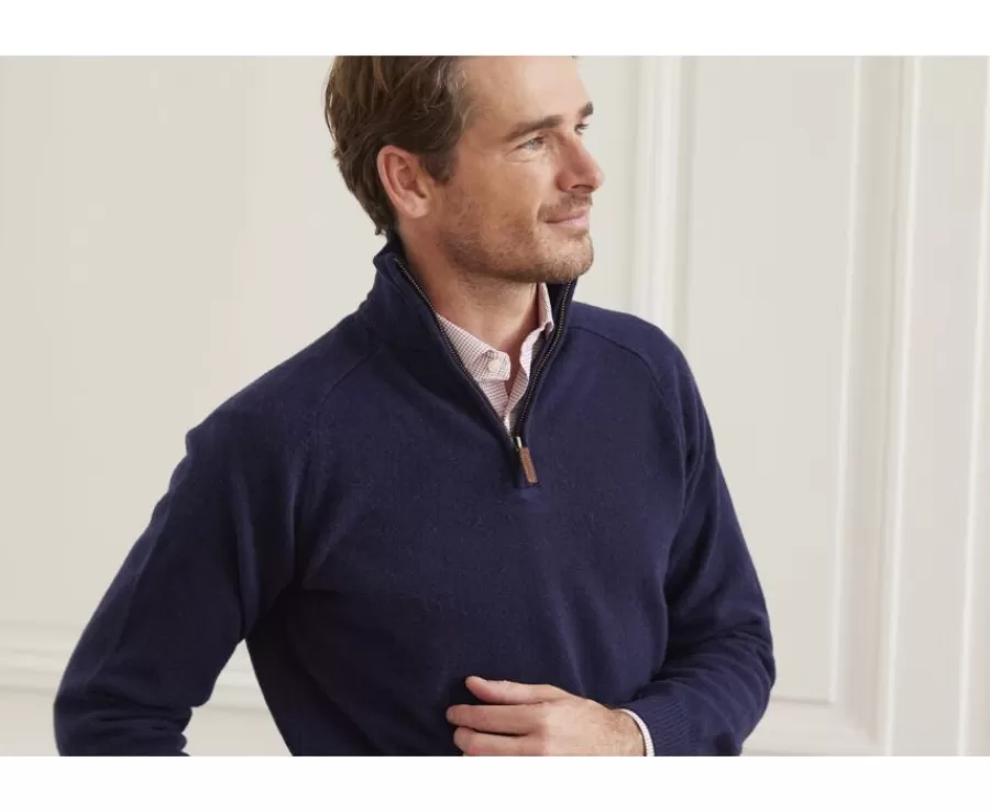 Shop Jersey de hombre de lana con cuello con cremallera Navy Kenneth Jerséis De Cuello Cremallera | Jerséis De Punto