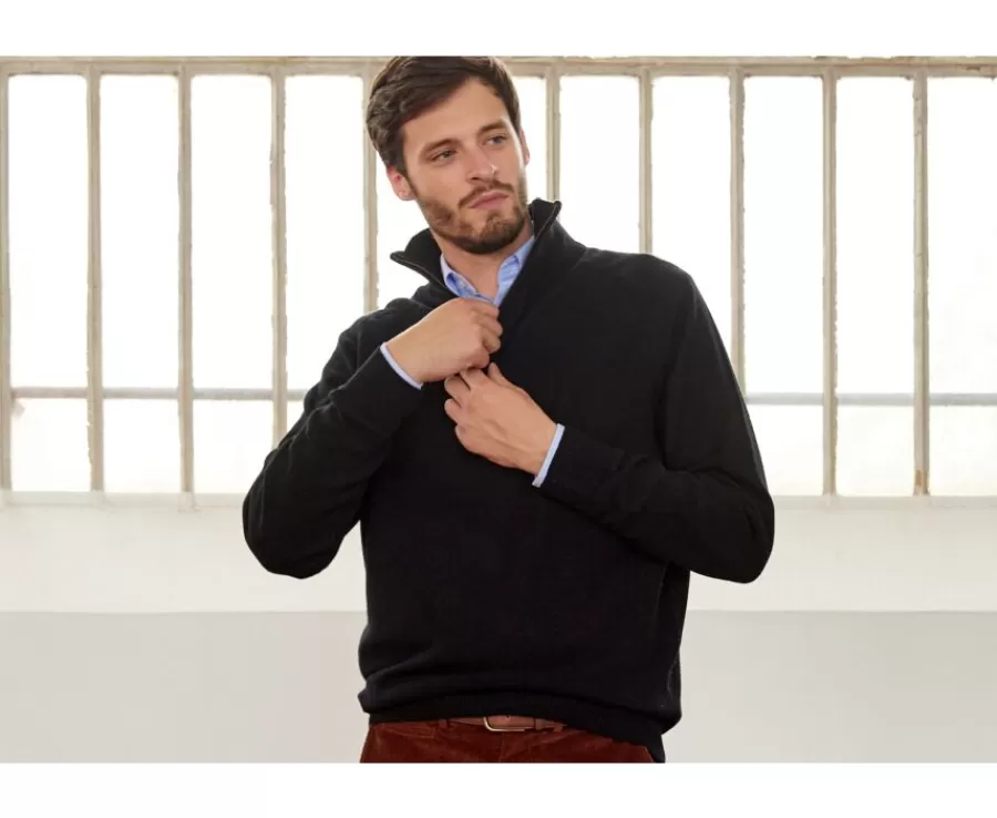 Discount Jersey de hombre de lana con cuello con cremallera Negro Kenneth Jerséis De Cuello Cremallera | Jerséis De Punto