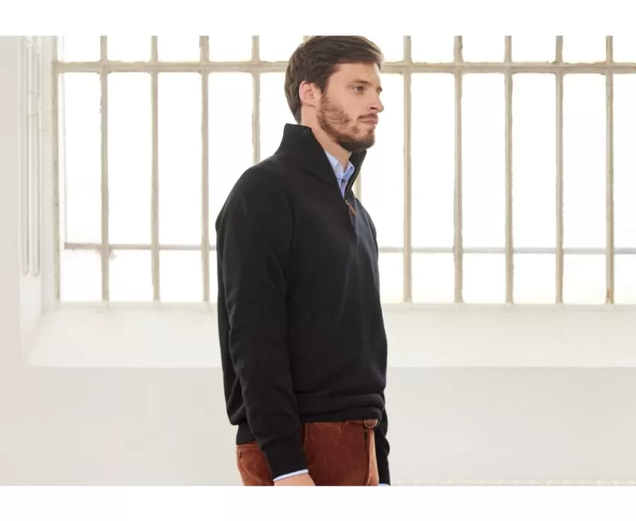 Discount Jersey de hombre de lana con cuello con cremallera Negro Kenneth Jerséis De Cuello Cremallera | Jerséis De Punto