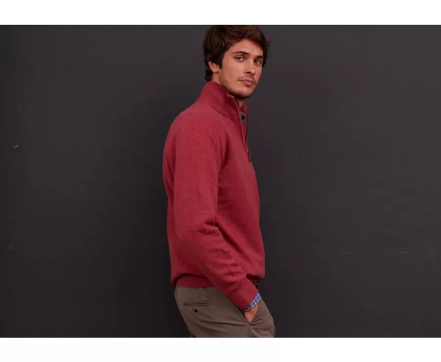 Best Jersey de hombre de lana con cuello con cremallera Rojo moteado Kenneth Jerséis De Cuello Cremallera