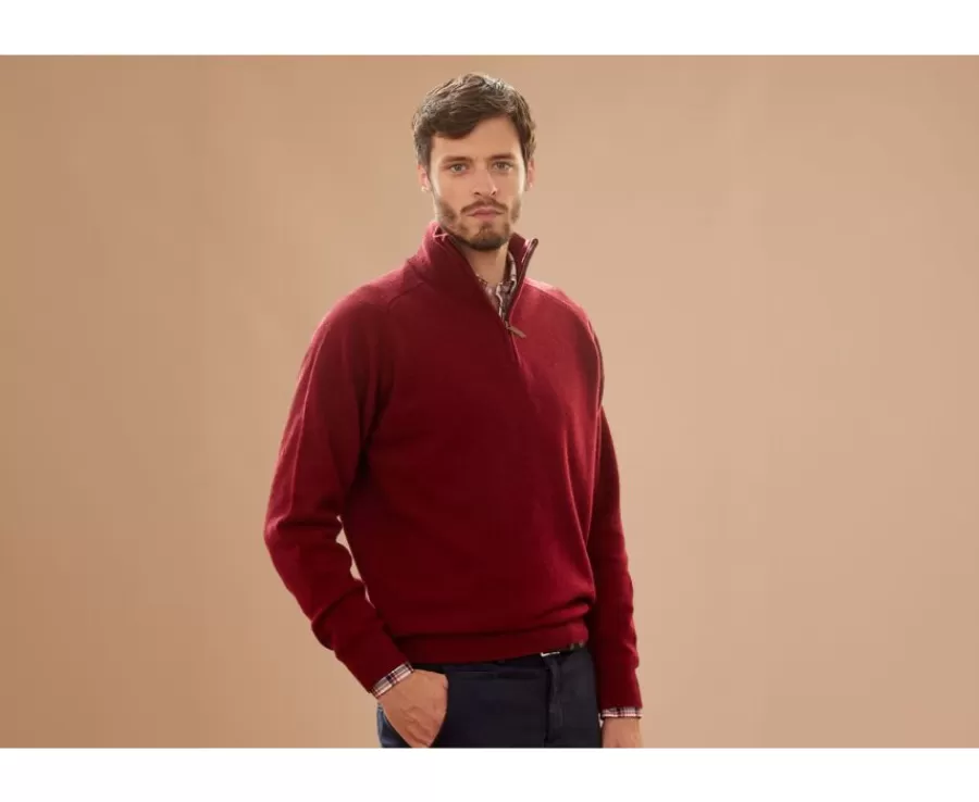 Fashion Jersey de hombre de lana con cuello con cremallera Rojo Oscuro Kenneth Jerséis De Cuello Cremallera | Jerséis De Punto