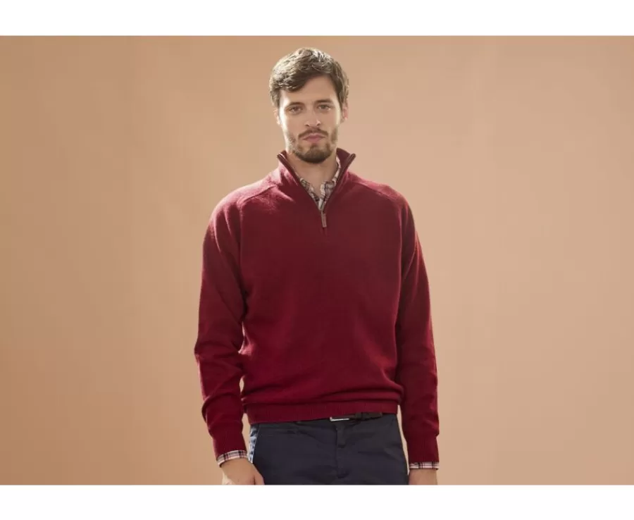 Fashion Jersey de hombre de lana con cuello con cremallera Rojo Oscuro Kenneth Jerséis De Cuello Cremallera | Jerséis De Punto