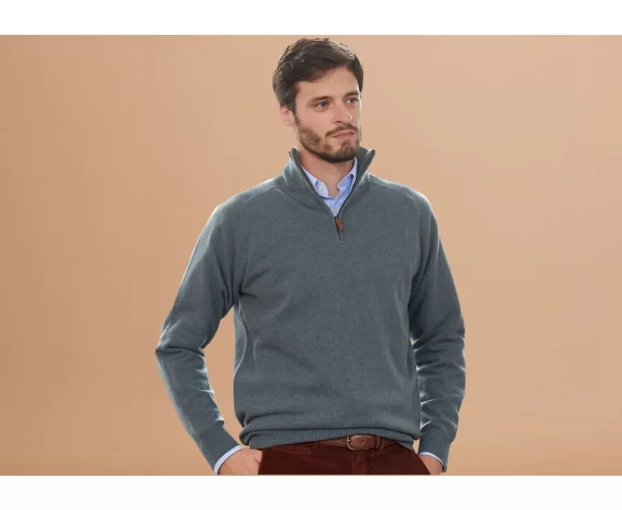 Cheap Jersey de hombre de lana con cuello con cremallera Verde Moteado Kenneth Jerséis De Cuello Cremallera | Jerséis De Punto