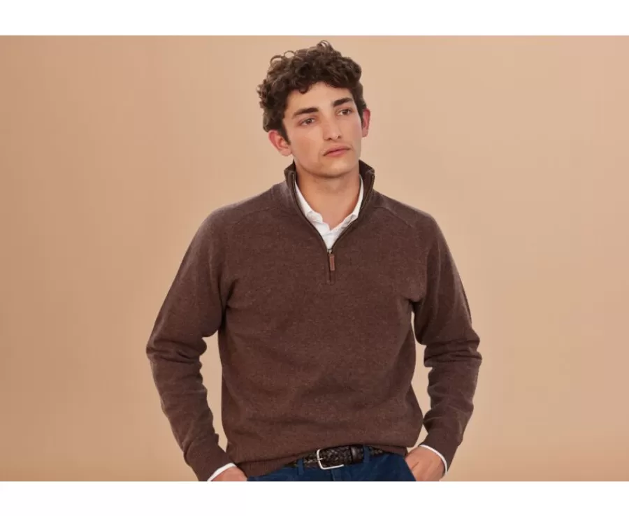 Best Jersey de hombre de lana con cuello de cremallera Chocolate moteado Kenneth Jerséis De Cuello Cremallera | Jerséis De Punto