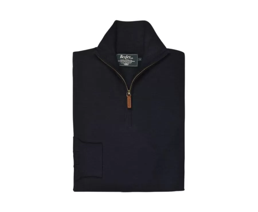 Fashion Jersey de hombre fino de algodón Pima/cachemira con cremallera en el cuello Azul marino Vlad Jerséis De Cuello Cremallera | Jerséis Algodón Bio/cachemira