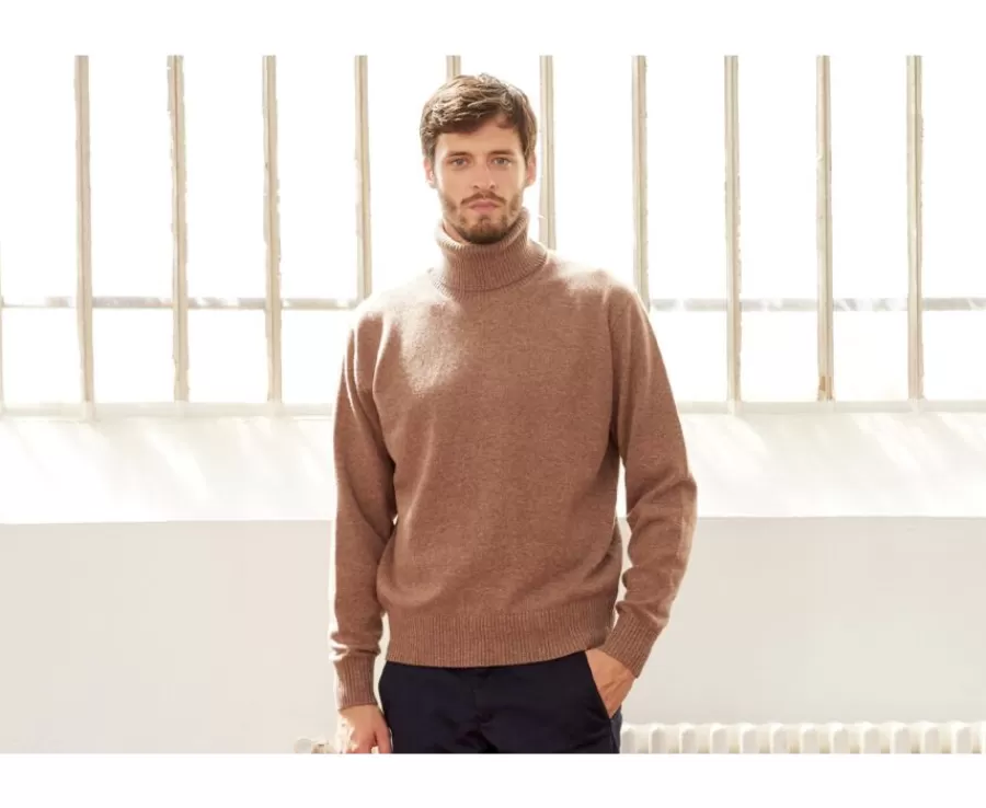Flash Sale Jersey de lana con cuello alto para hombre Marrón moteado Kenneric Jerséis De Cuello Alto