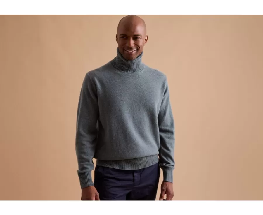 Outlet Jersey de lana con cuello alto para hombre Verde moteado Kenneric Jerséis De Cuello Alto | Jerséis De Punto