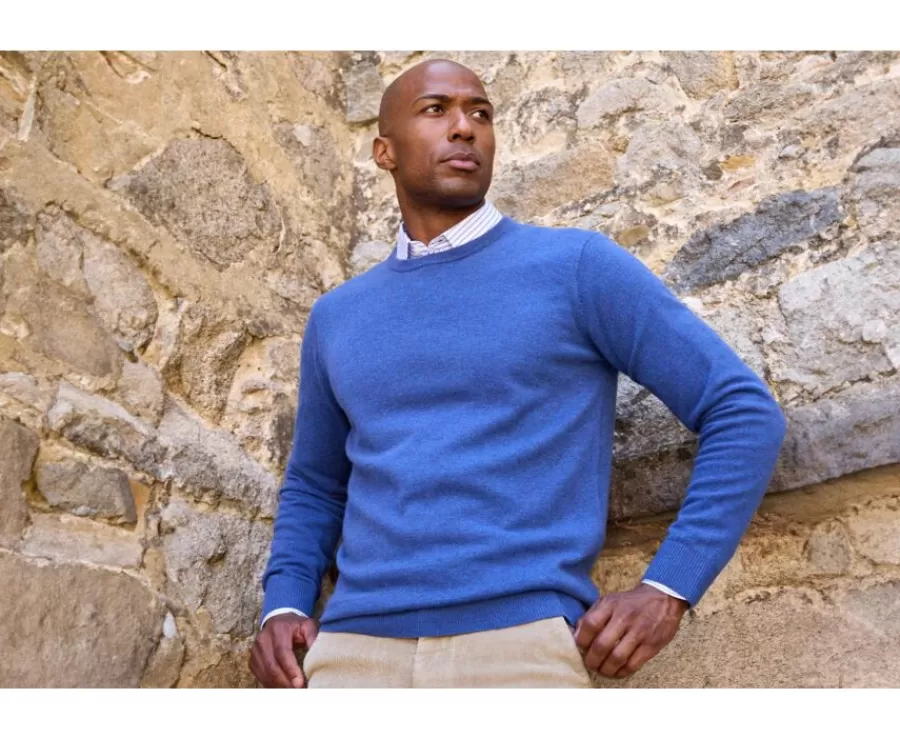 Flash Sale Jersey de lana con cuello redondo Azul Jean moteado Conan Jerséis Cuello Redondo | Jerséis De Punto