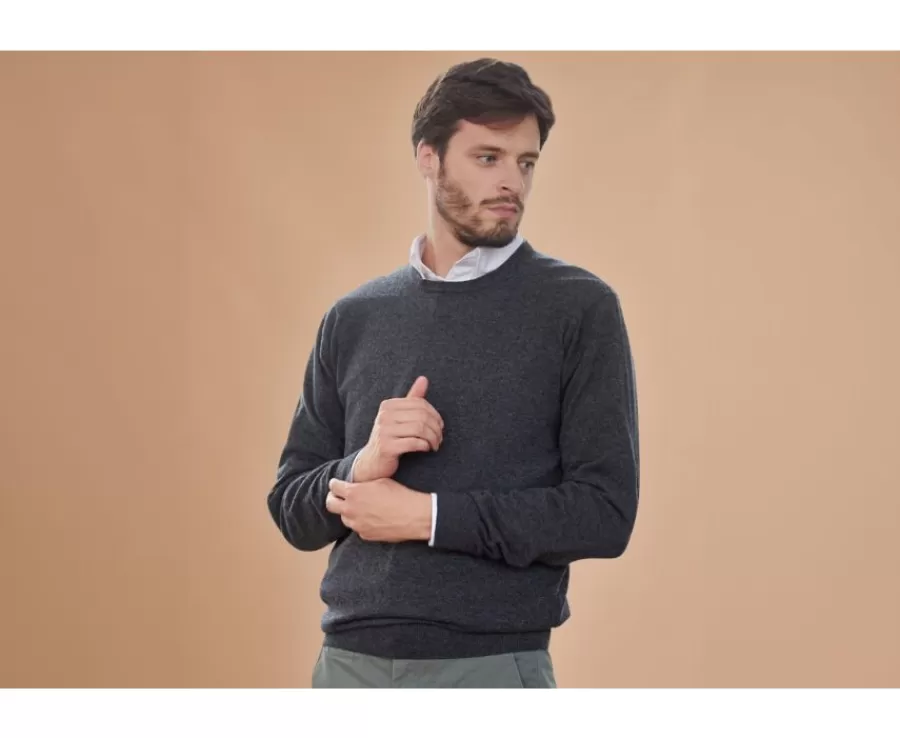 Outlet Jersey de lana con cuello redondo Gris Antracita moteado para hombre Conan Jerséis Cuello Redondo | Jerséis De Punto