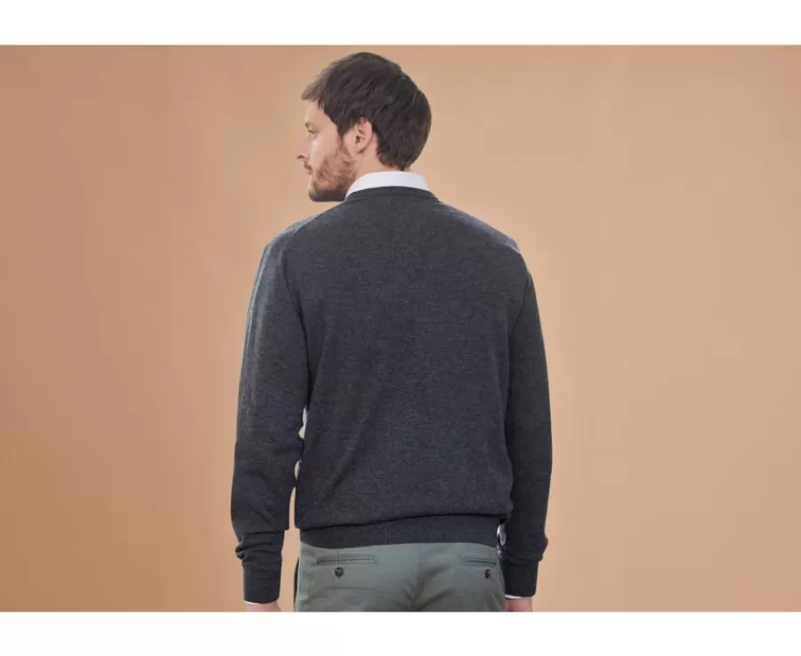 Outlet Jersey de lana con cuello redondo Gris Antracita moteado para hombre Conan Jerséis Cuello Redondo | Jerséis De Punto
