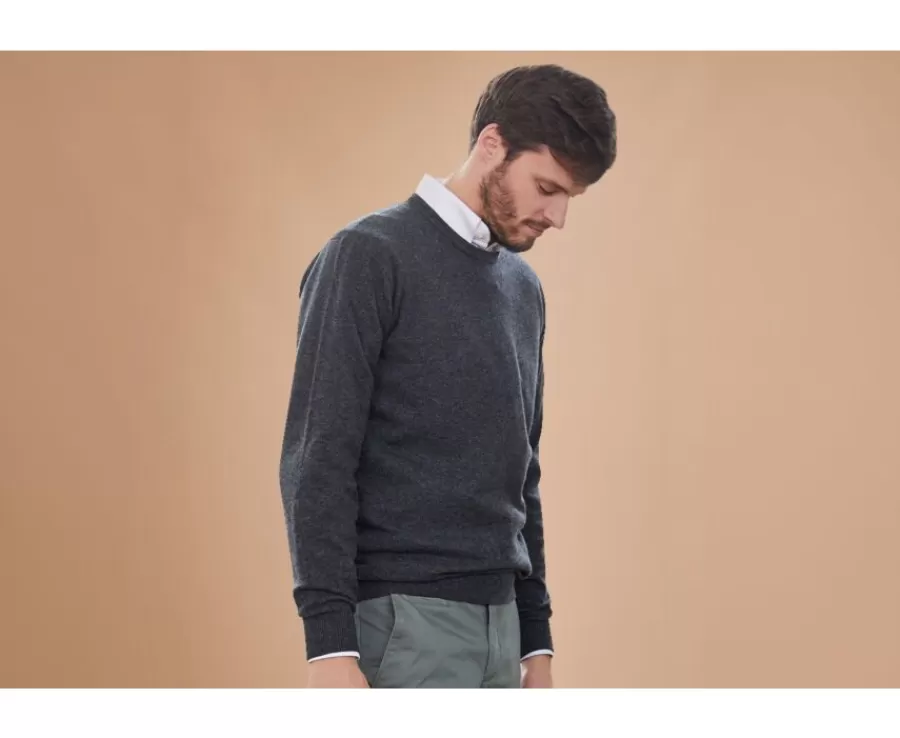 Outlet Jersey de lana con cuello redondo Gris Antracita moteado para hombre Conan Jerséis Cuello Redondo | Jerséis De Punto