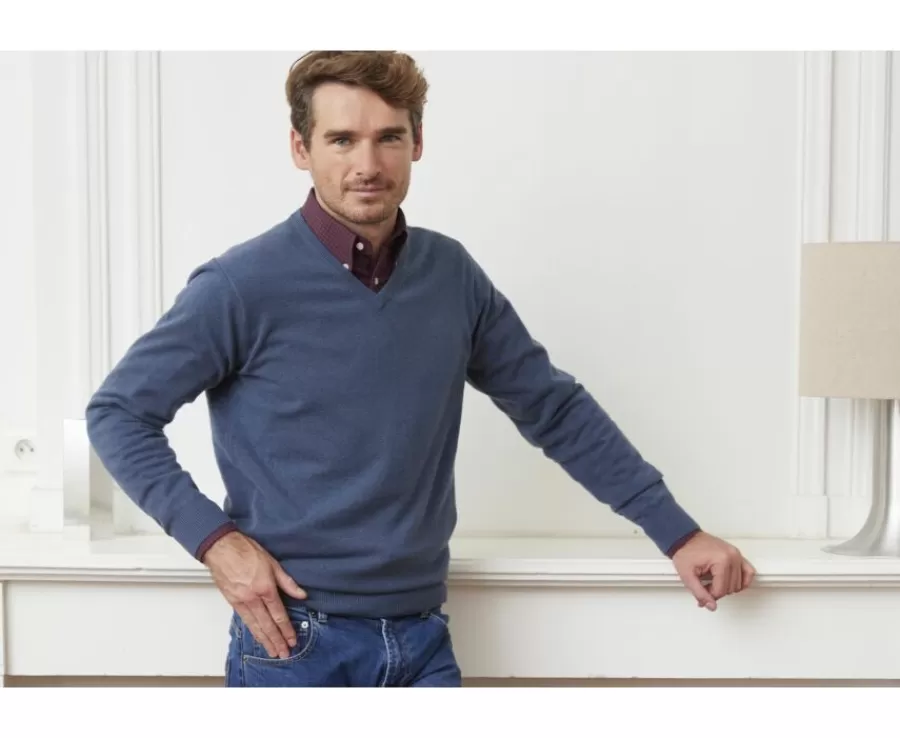 Online Jersey de lana hombre con cuello de pico Azul petróleo Elian Jerséis De Punto | Jerséis De Cuello Pico