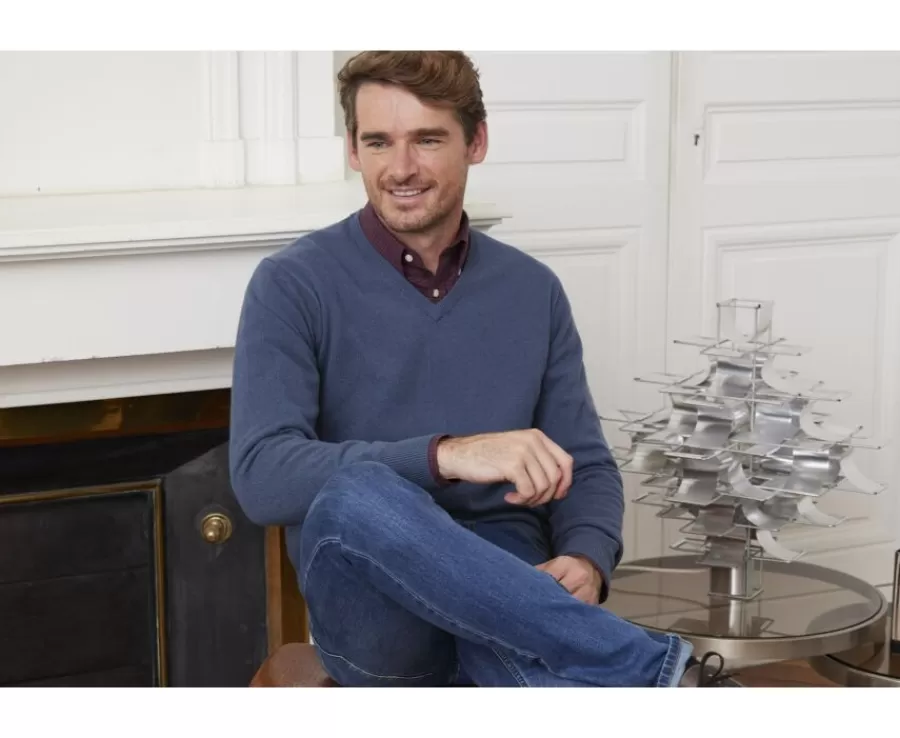 Online Jersey de lana hombre con cuello de pico Azul petróleo Elian Jerséis De Punto | Jerséis De Cuello Pico