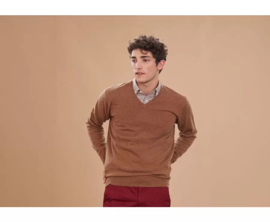 Sale Jersey de lana hombre con cuello en V Avellana Moteado Elian Jerséis De Cuello Pico | Jerséis De Punto