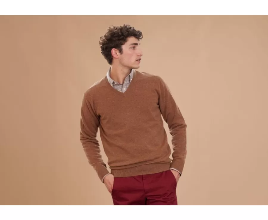 Sale Jersey de lana hombre con cuello en V Avellana Moteado Elian Jerséis De Cuello Pico | Jerséis De Punto