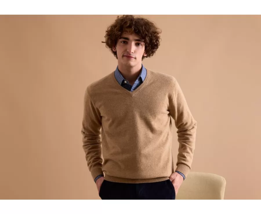 Online Jersey de lana hombre con cuello en V Beis Oscuro Moteado Elian Jerséis De Cuello Pico | Jerséis De Punto
