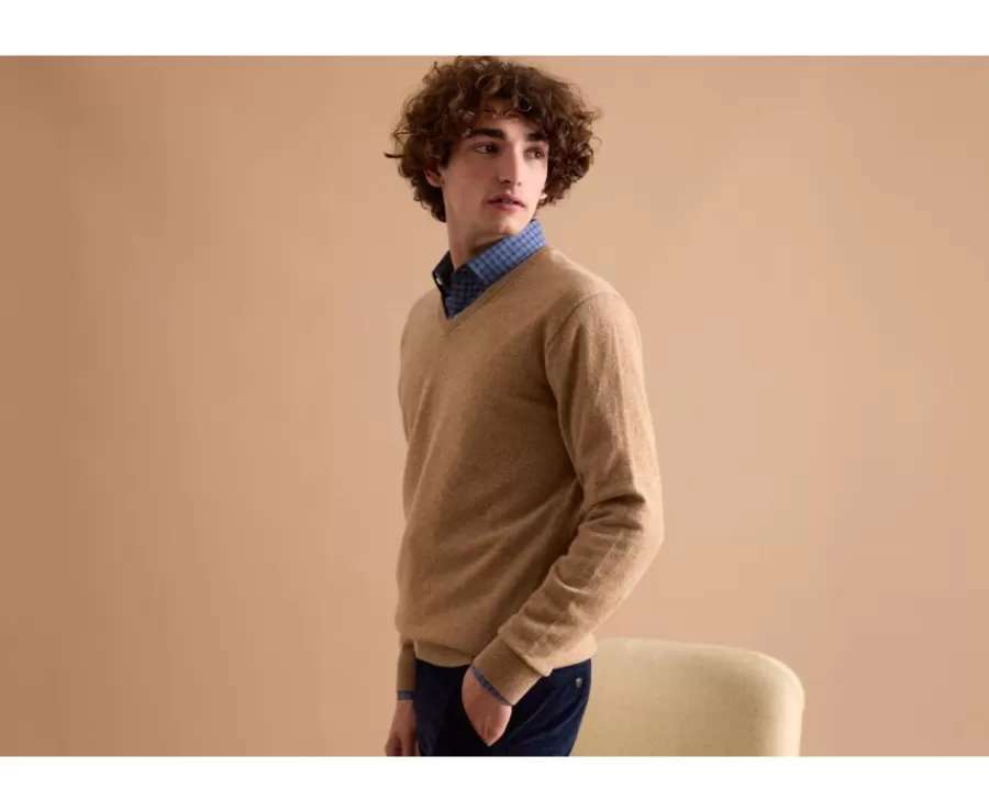 Online Jersey de lana hombre con cuello en V Beis Oscuro Moteado Elian Jerséis De Cuello Pico | Jerséis De Punto