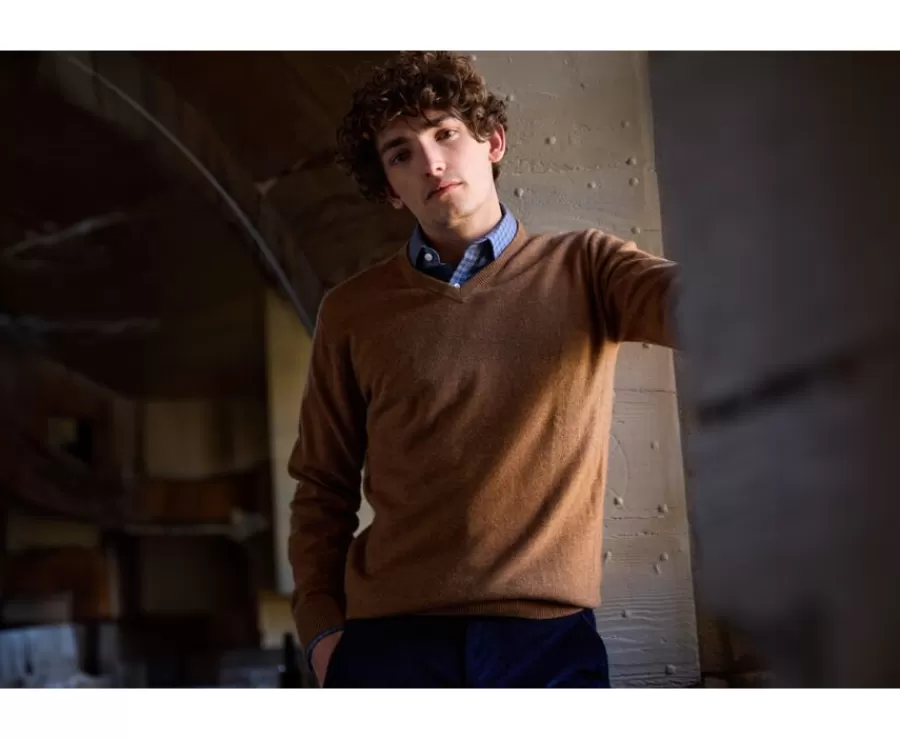 Online Jersey de lana hombre con cuello en V Beis Oscuro Moteado Elian Jerséis De Cuello Pico | Jerséis De Punto