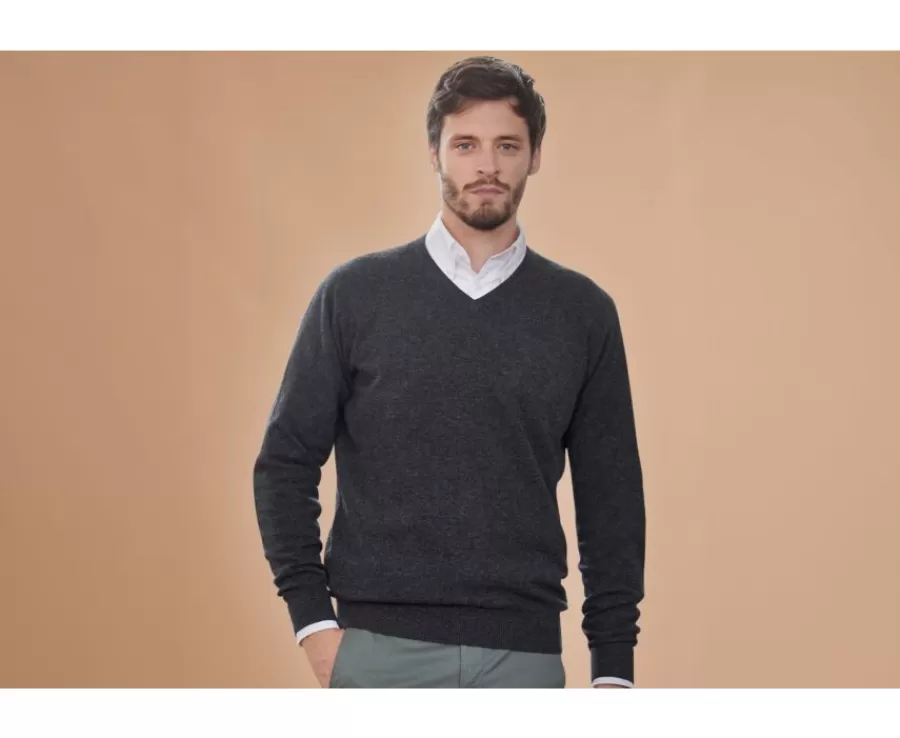 Sale Jersey de lana hombre con cuello En V Gris Antracita moteado Elian Jerséis De Cuello Pico | Jerséis De Punto