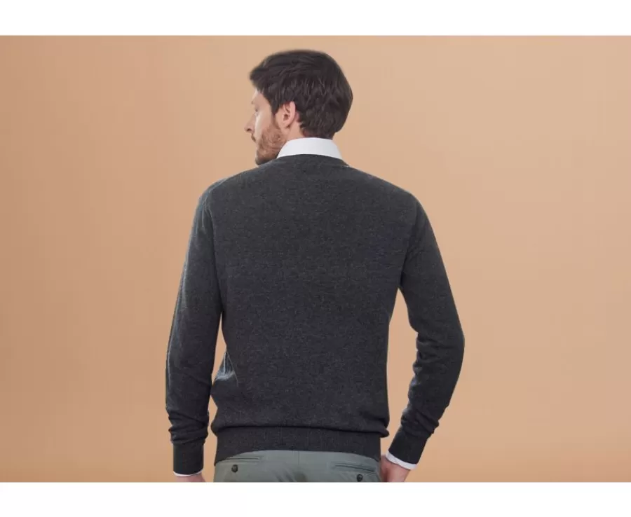 Sale Jersey de lana hombre con cuello En V Gris Antracita moteado Elian Jerséis De Cuello Pico | Jerséis De Punto
