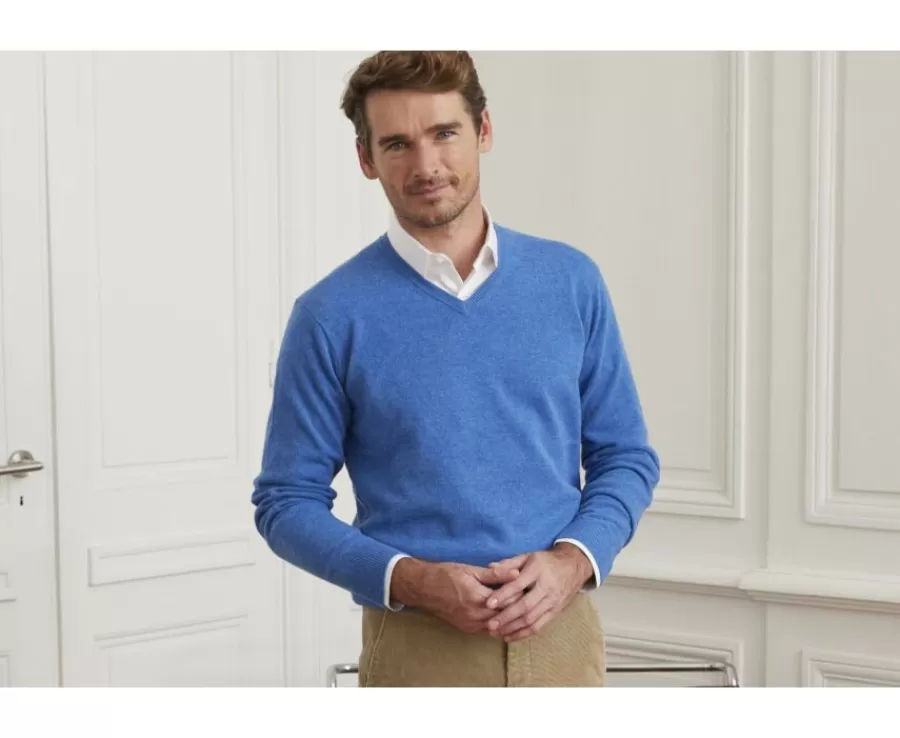 Sale Jersey de lana hombre con cuello en V Mar Azul Elian Jerséis De Punto | Jerséis De Cuello Pico