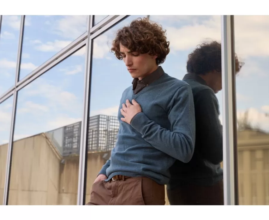 Online Jersey de lana hombre con cuello en V Verde Moteado Elian Jerséis De Cuello Pico | Jerséis De Punto