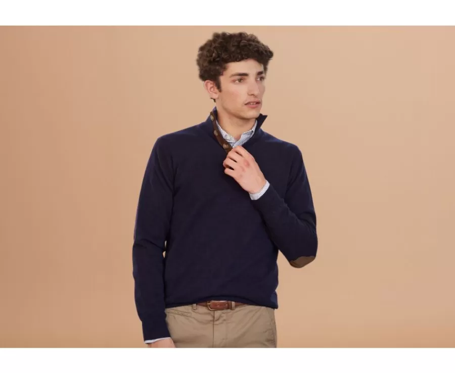 Discount Jersey de lana para hombre con cuello alto abotonado Navy Kiltan Jerséis De Punto