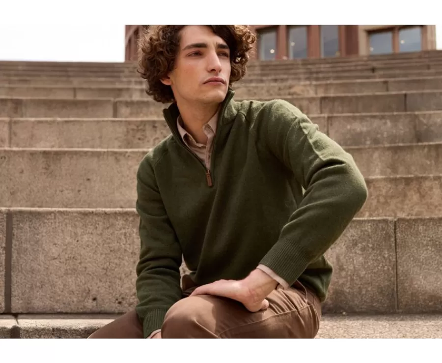 Best Sale Jersey de lana para hombre con cuello con cremallera Verde Kenneth Jerséis De Cuello Cremallera | Jerséis De Punto