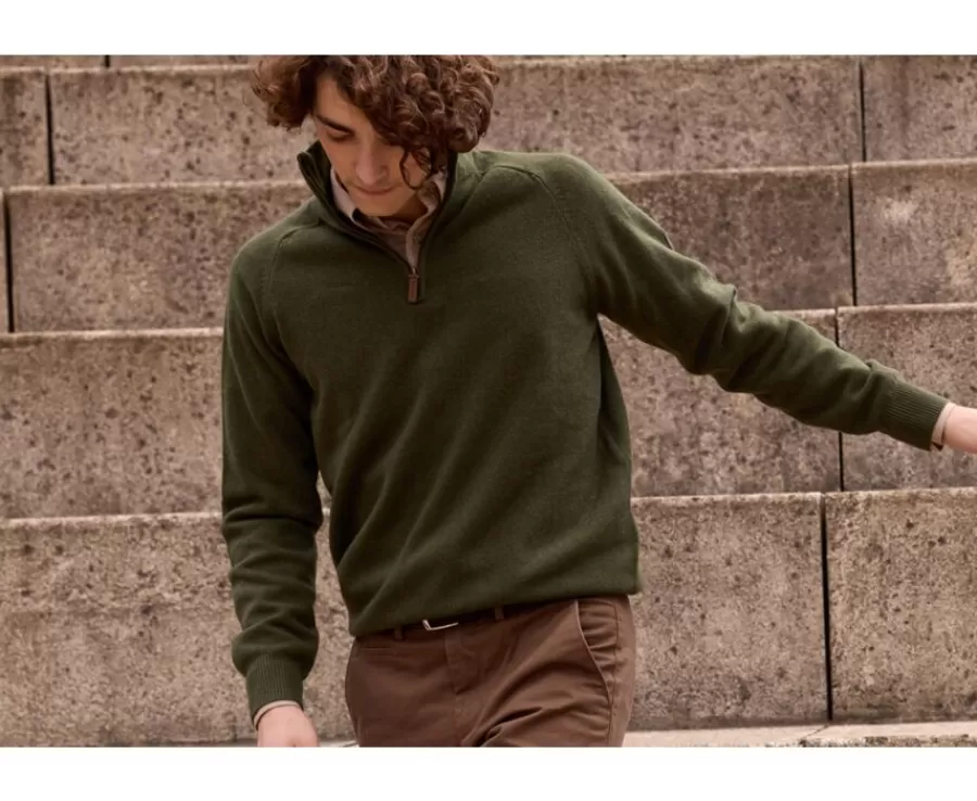 Best Sale Jersey de lana para hombre con cuello con cremallera Verde Kenneth Jerséis De Cuello Cremallera | Jerséis De Punto