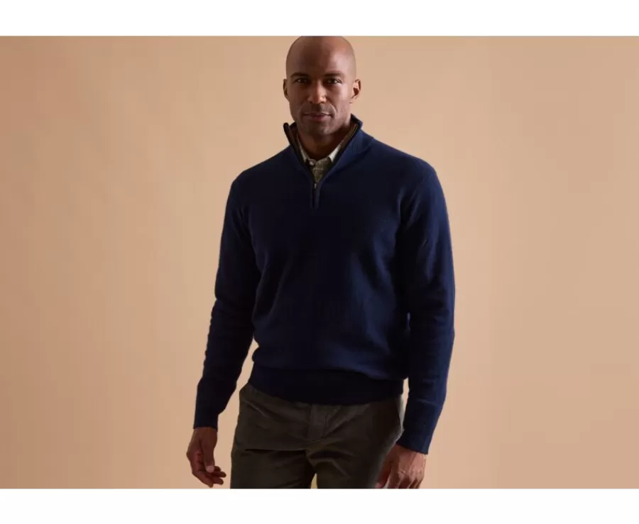 Online Jersey de lana para hombre con cuello cremallera Azul marino moteado y avellana Keyden Jerséis De Cuello Cremallera | Jerséis De Punto