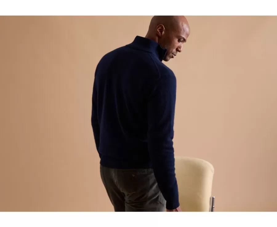 Online Jersey de lana para hombre con cuello cremallera Azul marino moteado y avellana Keyden Jerséis De Cuello Cremallera | Jerséis De Punto