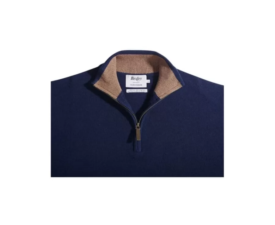 Online Jersey de lana para hombre con cuello cremallera Azul marino moteado y avellana Keyden Jerséis De Cuello Cremallera | Jerséis De Punto